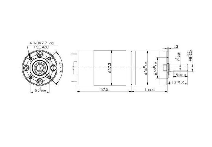 85 RPM 12V 36mm Tauren  DC Planetary Gear Motor with Encoder  8.5 N-m Torque - TPG36555126000-71KE - Robodo