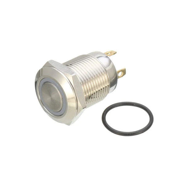 12mm 12V Ring Light Self-Lock Non-momentary Metal Push-button Switch-White Light - Robodo