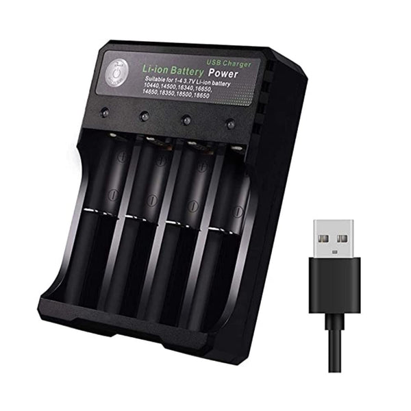 18650 Battery Charger 4 Bay Fast Charge, for 3.7V Li-ion TR IMR 10440 14500 16650 14650 18350 18500 16340(RCR123) Batteries, USB Intelligent Universal Rechargeable Battery Charger.