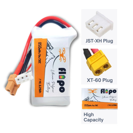 Flipo 850mAh 2S 30C/60C (7.4V) Lithium Polymer Battery Pack LIPO.