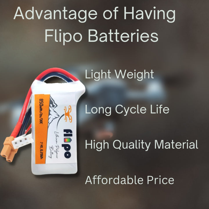 Flipo 850mAh 2S 30C/60C (7.4V) Lithium Polymer Battery Pack LIPO.
