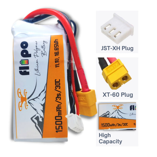 Flipo 1500mAh 3S 30C/60C (11.1V) Lithium Polymer Battery Pack LIPO.