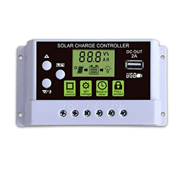 Solar Charge Controller, Intelligent Lithium Battery Regulator for Solar Panel LCD Display with USB Port 12V/24V (20A).