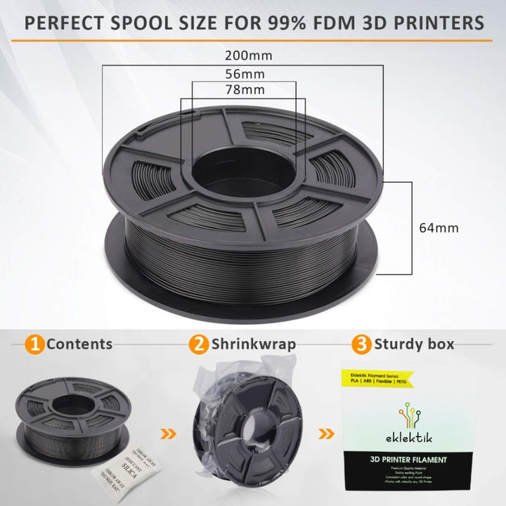 PLA Black Filament 1.75mm for 3D Printer, Dimensional Accuracy +/- 0.03mm (Black, 1 kg).