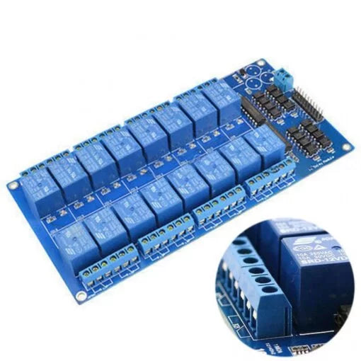 16-Channel 5V Relay Module Board W/ Power LM2576 / Optocoupler Protection - Blue