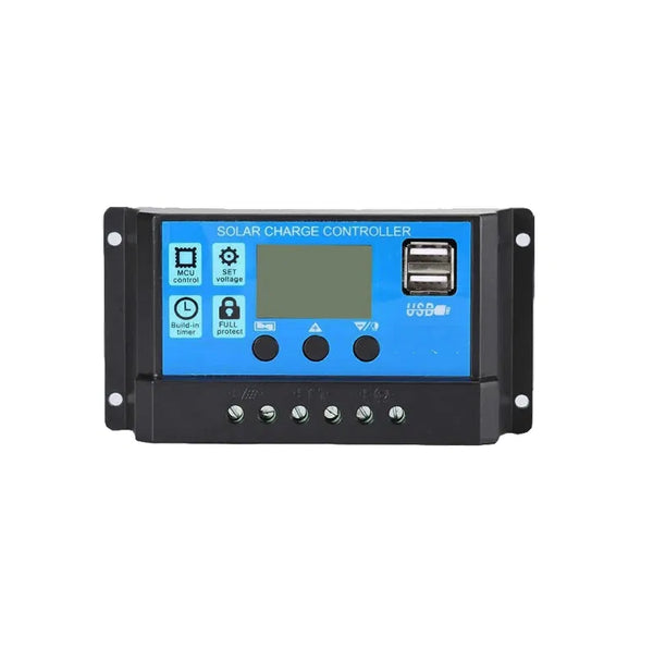 Solar Charge Controller, Intelligent Lithium Battery Regulator for Solar Panel LCD Display with USB Port 12V/24V (30A) - Robodo