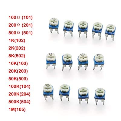 65pcs Trimming Potentiometer top adjustment 100ohm-1Mohm Variable Resistors Assorted Kit - Robodo