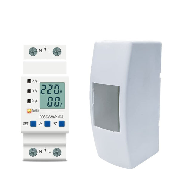 63A 230V Digital Energy Meter with Over/Under Voltage Protection, Over Current/Load Protection and Din Rail Mount - Robodo