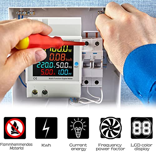 Energy Meter, Voltmeter, 6 in 1 AC 40-300V 100A Watt Meter, Frequency, Active Power Factor, Current Ampere Voltage Monitoring Device with LCD Display,Digital Watt Meter, Power Consumption Meter - Robodo