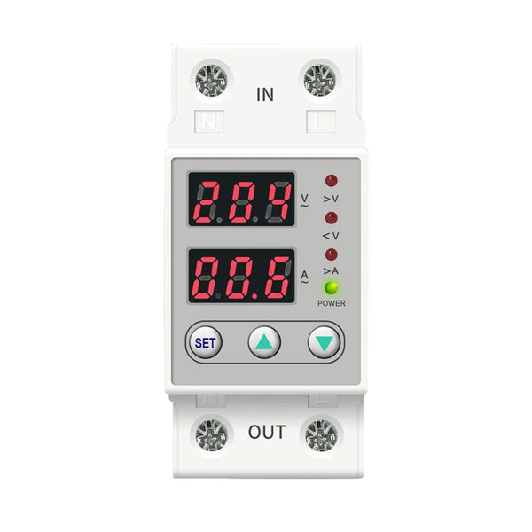 Din Rail 63A 230V Adjustable Over and Under Voltage Protector Relay with Over Current Protection (Single Phase Adjustable) - White - Robodo