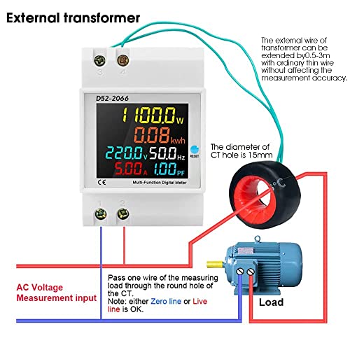 Energy Meter, Voltmeter, 6 in 1 AC 40-300V 100A Watt Meter, Frequency, Active Power Factor, Current Ampere Voltage Monitoring Device with LCD Display,Digital Watt Meter, Power Consumption Meter - Robodo