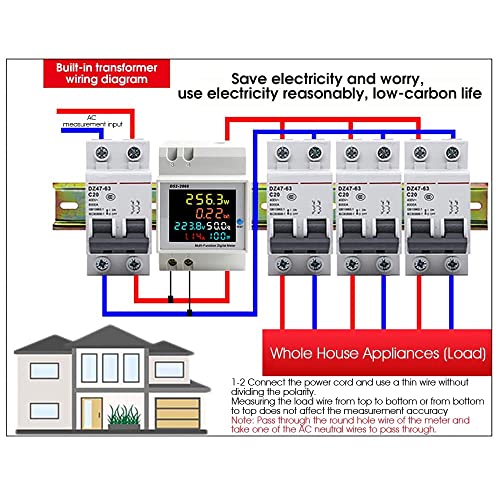 Energy Meter, Voltmeter, 6 in 1 AC 40-300V 100A Watt Meter, Frequency, Active Power Factor, Current Ampere Voltage Monitoring Device with LCD Display,Digital Watt Meter, Power Consumption Meter - Robodo