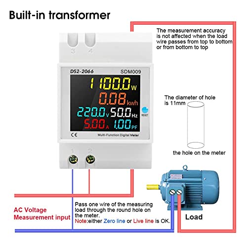 Energy Meter, Voltmeter, 6 in 1 AC 40-300V 100A Watt Meter, Frequency, Active Power Factor, Current Ampere Voltage Monitoring Device with LCD Display,Digital Watt Meter, Power Consumption Meter - Robodo