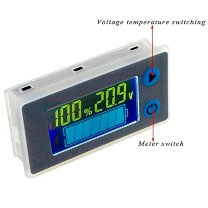 10-100V LCD Acid Lead Lithium Battery Capacity Indicator Voltmeter Monitor Display wih Built-in Temperature Sensor and Buzzer Alarm (10-100 V) - Robodo