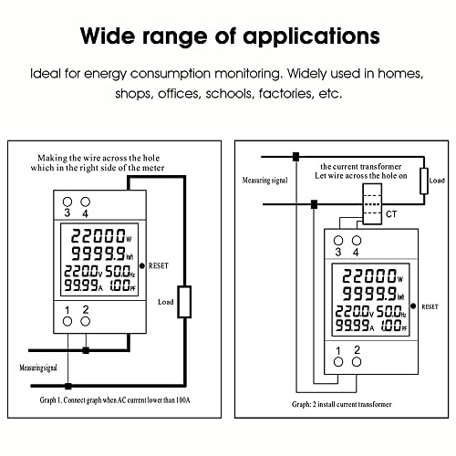 Energy Meter, Voltmeter, 6 in 1 AC 40-300V 100A Watt Meter, Frequency, Active Power Factor, Current Ampere Voltage Monitoring Device with LCD Display,Digital Watt Meter, Power Consumption Meter - Robodo