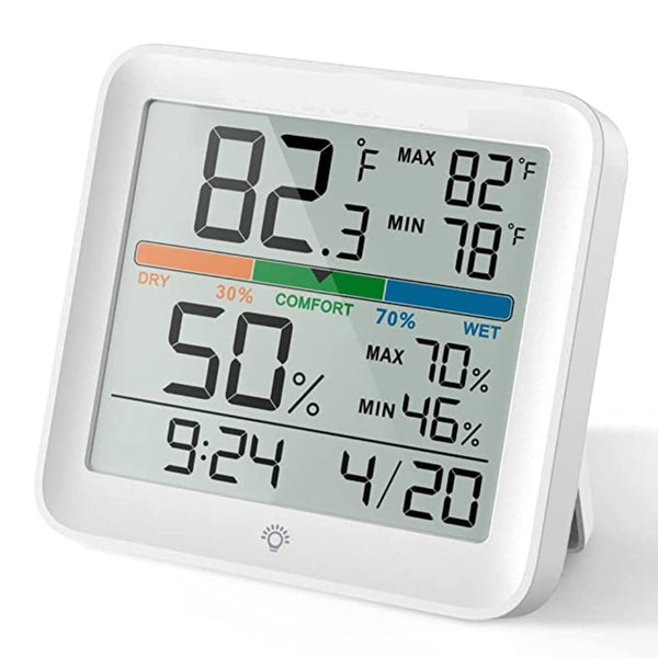 Digital Hygrometer Thermometer, AS-55 Temperature and Humidity Monitoring Weather Station with Clock and 2xAAA Battery