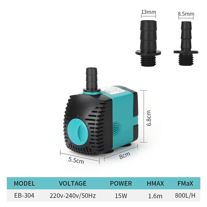 15W 800L/H Submersible Water Pump Mini Fountain Pump for Aquarium Fish Tank Pond Water Gardens Hydroponic Systems with Nozzle AC220-240V,Water Pump - Robodo