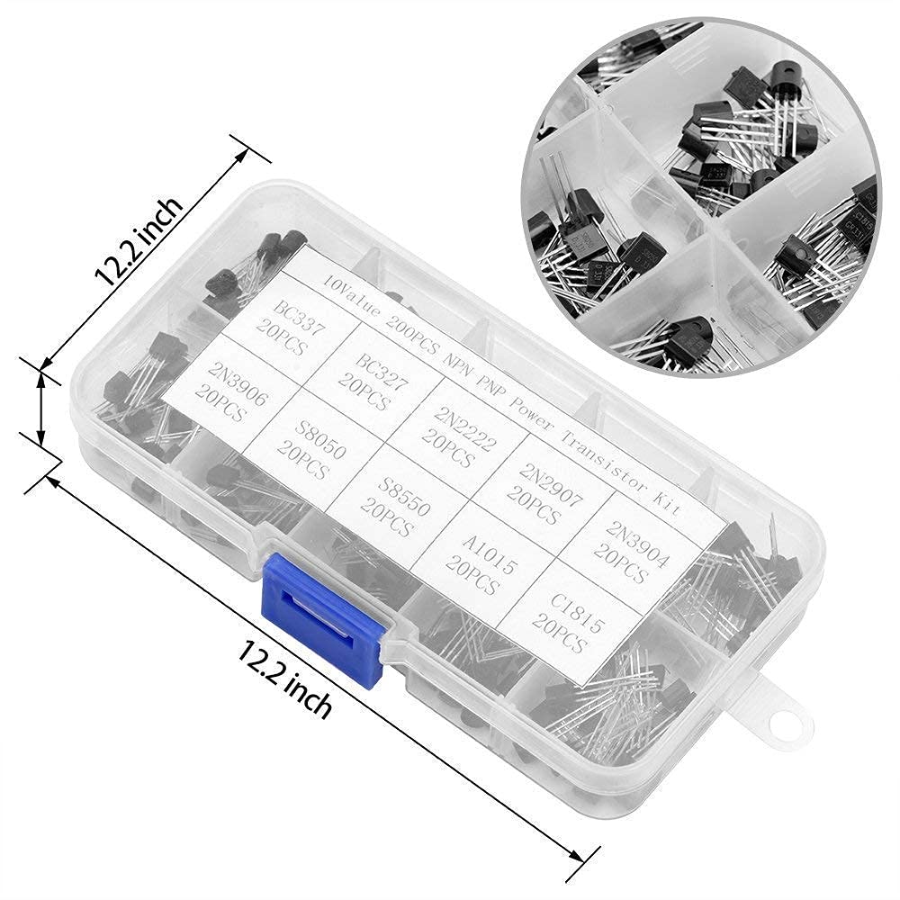 Kit 200 Transistors NPN PNP - 10 Valeurs BC327 BC337 2N2222 2N2907 2N3904 2N3906 S8050 S8550 A1015 C1815