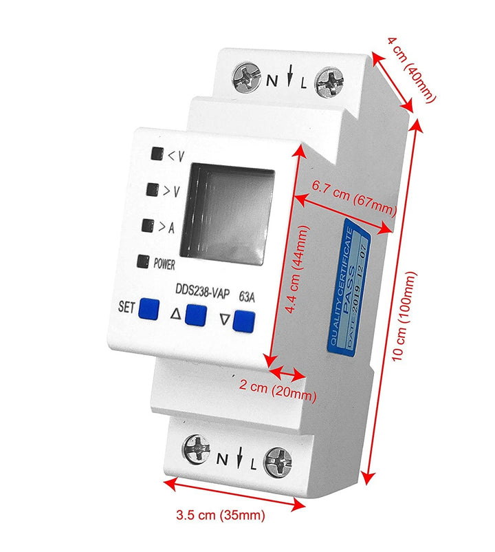 63A 230V Digital Energy Meter with Over/Under Voltage Protection, Over Current/Load Protection and Din Rail Mount - Robodo