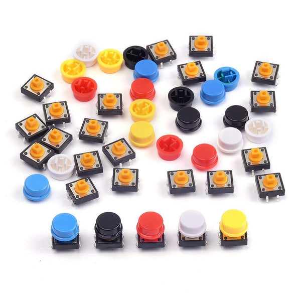 25Pcs 12x12x7.3mm Momentary Tact Tactile Push Button Switch Touch Switch Micro Switch 4 Pins SMD PCB with Cap for Arduino - Robodo