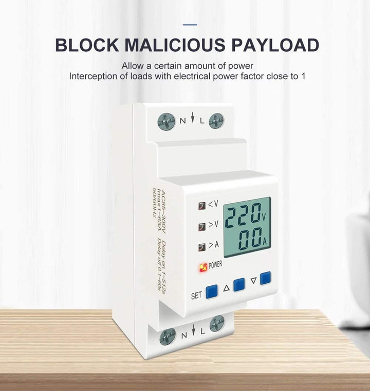 63A 230V Digital Energy Meter with Over/Under Voltage Protection, Over Current/Load Protection and Din Rail Mount - Robodo