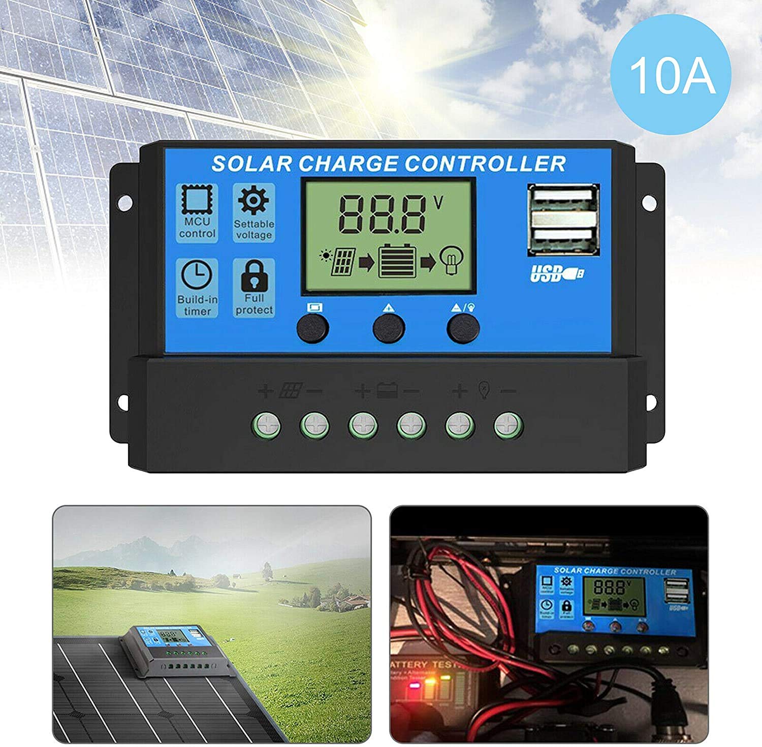 10A Intelligent LCD Solar Controller, Solar Panel USB Port Solar Panel ...