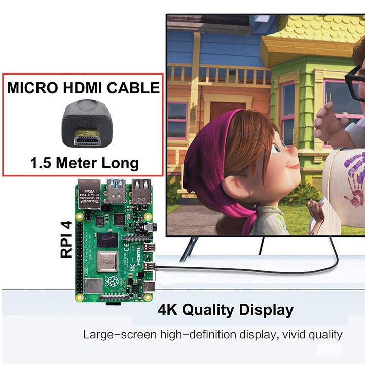 Micro HDMI to HDMI Cable, 4K 60Hz, 1.5 Meter 5 feet, Adapter Ethernet Audio Return Compatible for Raspberry Pi 4 RPI, Raspberry Pi 400, GoPro Hero 7, Sony A6000 A6300 Camera, Nikon B500 - Robodo