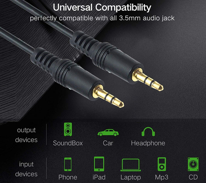 Aux Cable, 3.5mm Male to Male Stereo Aux Cord Compatible with Headphone, Mobile Phone, Car Stereo, Home Theater & More,Black,1pc Pack. (1.5 Meter/Black) - Robodo