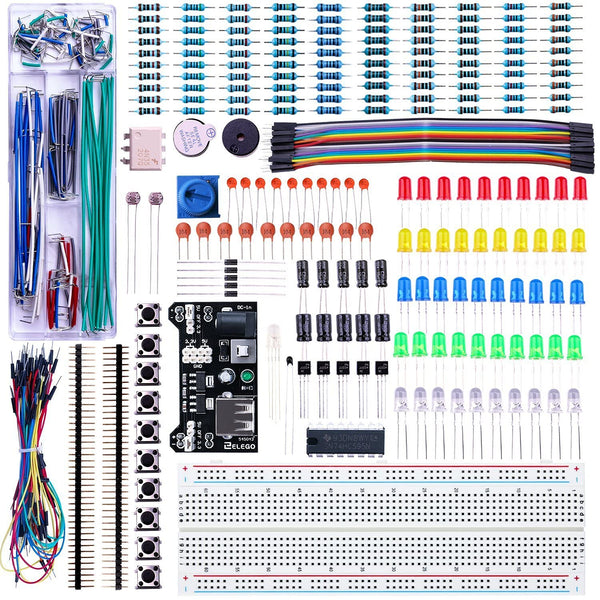 Electronics Kit with Power Supply Module, Jumper Wire, Precision Potentiometer, 830 tie-points Breadboard - Robodo