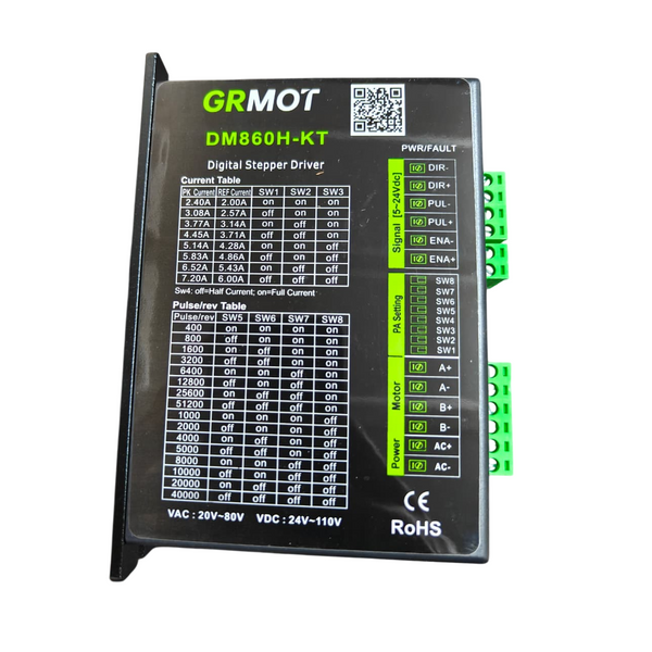 GRMOT DM860H-KT Digital Stepper Motor Driver 2-Phase 7.2A Peak AC20–80V / DC30–110V 200–40,000 Microsteps RS232 Debugging