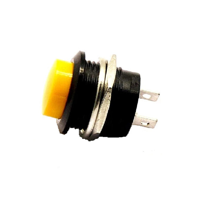 Yellow R13-507 16MM 2PIN Momentary Self- Reset Round Cap Push Button Switch - Robodo