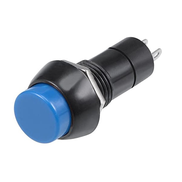 Blue PBS-11B 12MM 2PIN Momentary Self-Reset Round Plastic Push Button Switch - Robodo