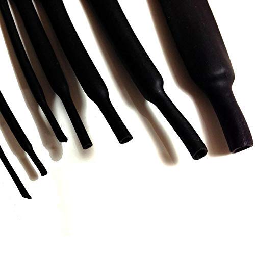 10 Meters Heat Shrink Tubes: 1 Meter each 1mm, 1.5mm, 2mm, 3mm, 4mm, 4.5mm, 5mm, 6mm, 8mm and 10mm Polyolefin 2:1 Sleeve for Wrap - (Black) - Robodo