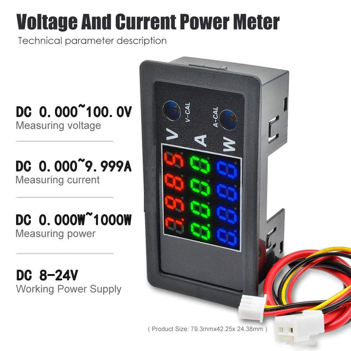 DC Watt Meter 3 in 1, 0-100V 10A 1000W Power Meter with Multi-Colour ...