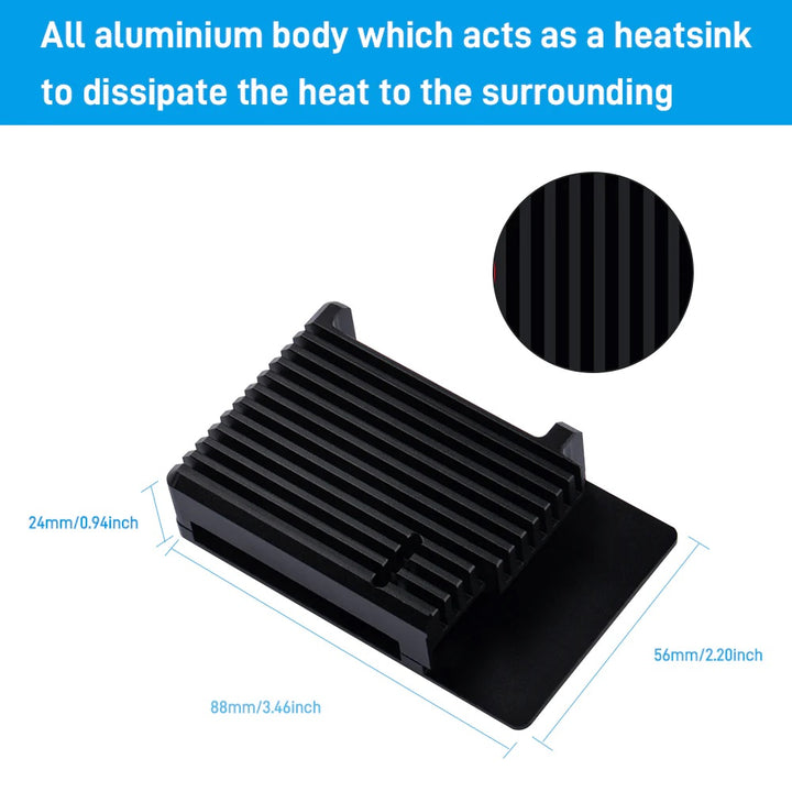 Aluminum Case Enlosure Black With Heatsink Fan For Raspberry Pi 5 - Robodo