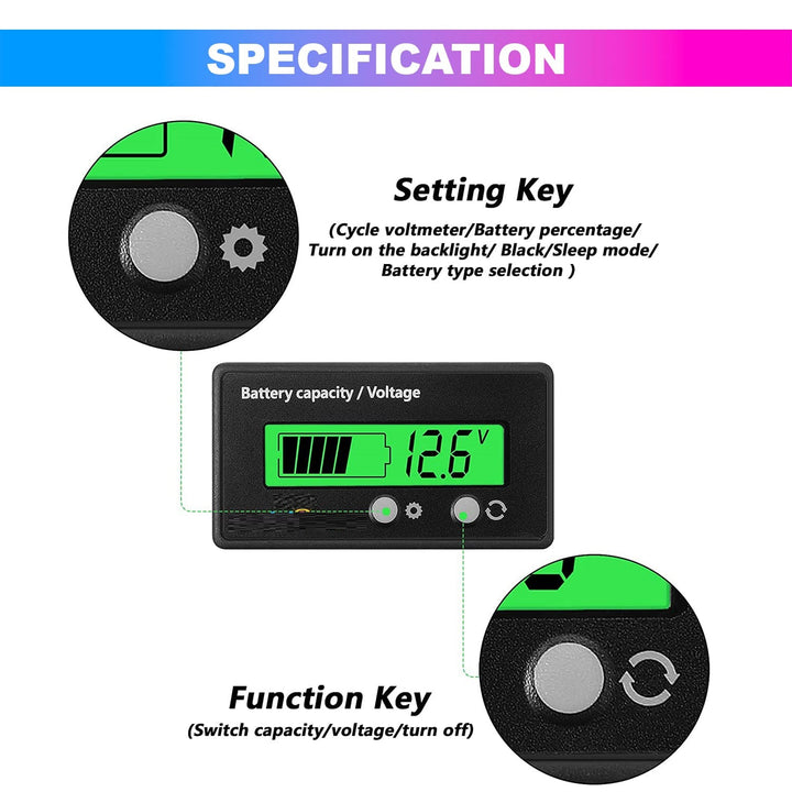 8~70V Battery Capacity Indicator for Lead Acid Battery, Check Battery Voltage and Charge Percentage of E-Rickshaw & E-Bikes, Green - Robodo