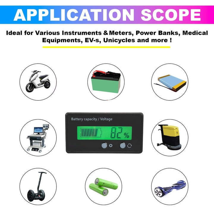 8~70V Battery Capacity Indicator for Lead Acid Battery, Check Battery Voltage and Charge Percentage of E-Rickshaw & E-Bikes, Green - Robodo