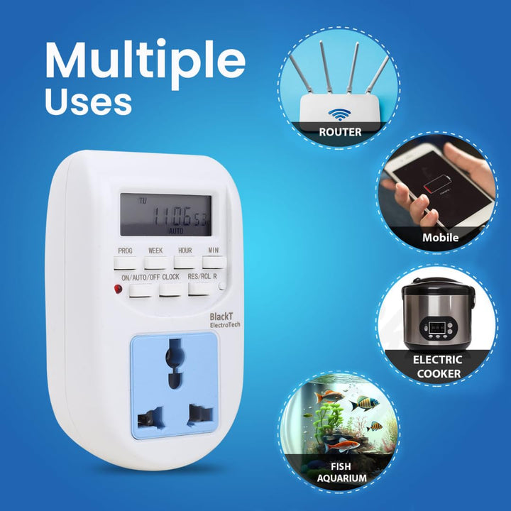 24x7 Db Rack Timer BT41P 230V 24x7 Energy Saving Socket Timer Digital Programmable Plastic ...