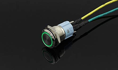 12mm 230V Momentary Type High Head Round Stainless Steel Metal Push Button Switch LED Light (Green)