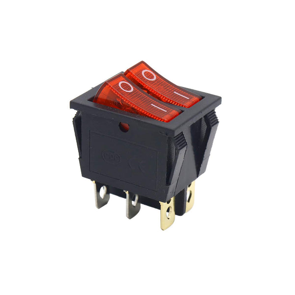 Double Rocker Switch SPST ON-OFF 6 Terminals Red light 16A 250VAC