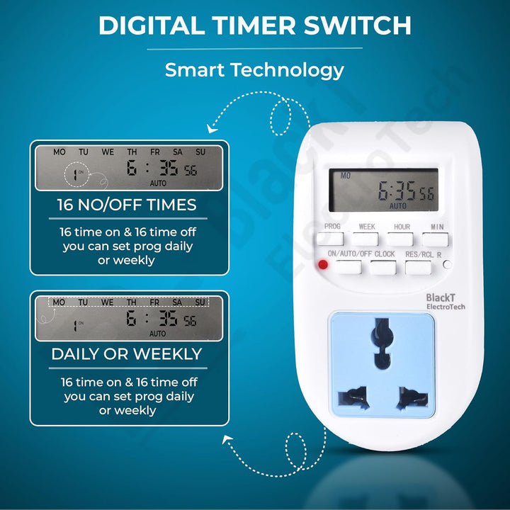 24x7 Db Rack Timer BT41P : (3 PIN) Plug-in 24x7 Digital Programmable Timer Socket | Robodo