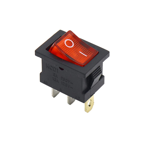 Red Rocker Switch With Neon Indicator Light Rectangular 3 Pin SPST ON-OFF