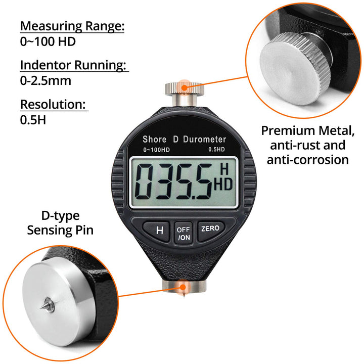Rubber Hardness Tester Shore D Digital Durometer Type D 0–100HA Range 0 ...