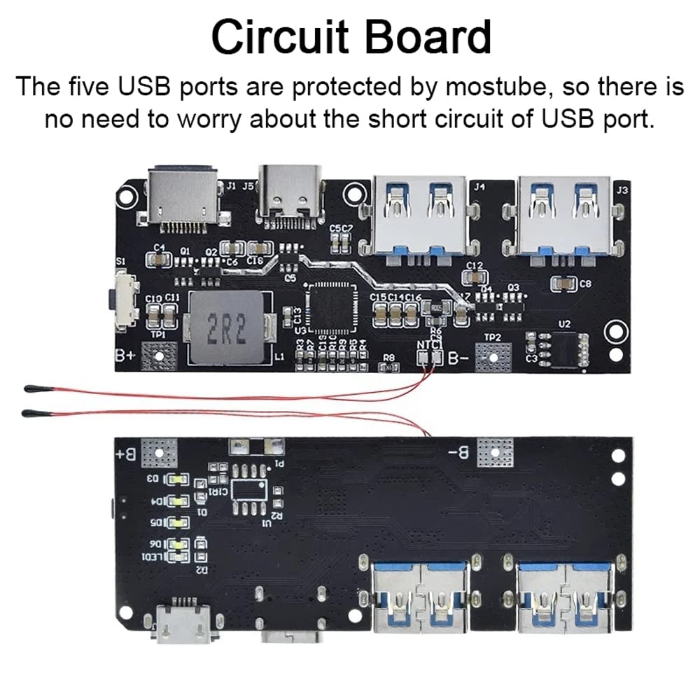 5 USB Port PowerBank Circuit Board 22.5W Dual Quick-Recharge Module ...