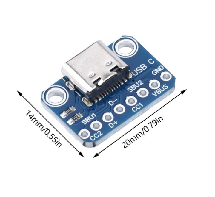 USB TYPE-C Female 6 Pin Breakout Board | Robodo