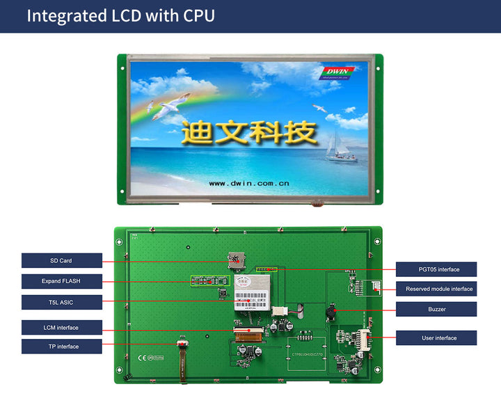 Datronicsoft Display DWIN 10.1 Inch 1024x600 IPS TTL/RS232 HMI LCD Display Capacitive Touch ...
