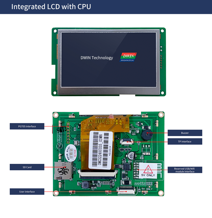 DWIN 3.5inch 320x240 IPS Industrial HMI LCD UART TTL Display Resistive Touch, 16MB Flash Buzzer SD interface - Robodo