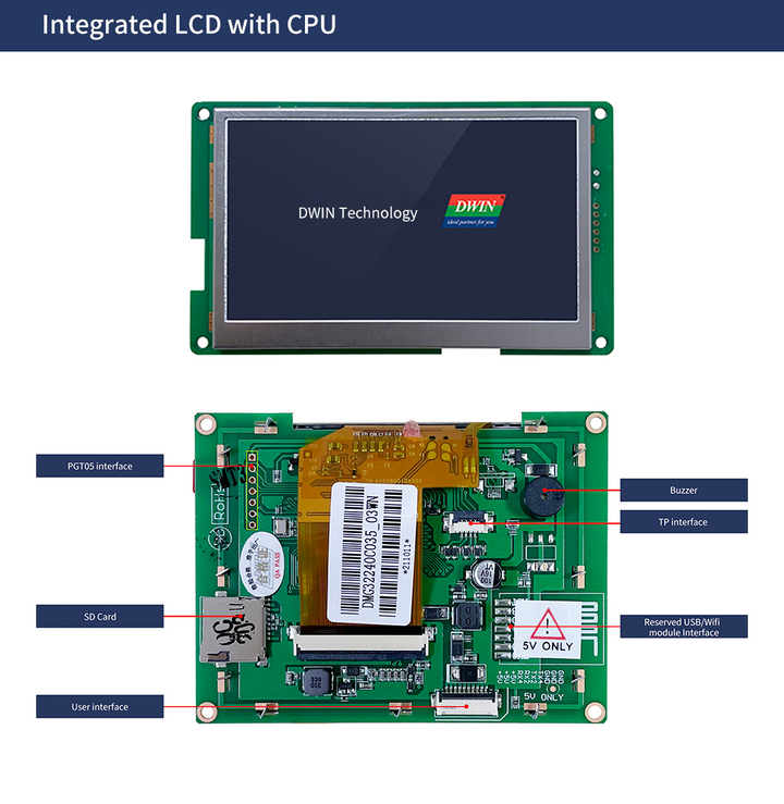 DWIN 4.3inch 480x272 IPS Industrial HMI LCD UART TTL Display Resistive Touch, 16MB Flash Buzzer SD interface - Robodo