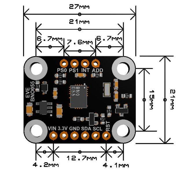7Semi BNO055 9-DOF Absolute Orientation Sensor Breakout I2C Qwiic - Robodo