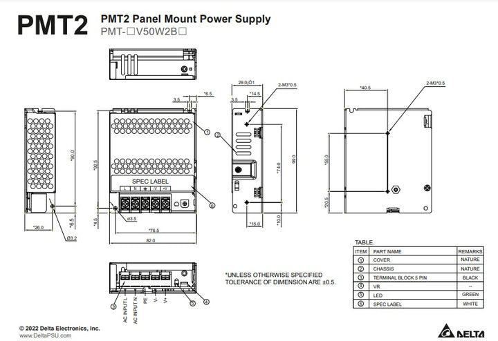 Delta Industrial Power Supply SMPS 24V 2.2A 53W PMT-24V50W2BA - Robodo